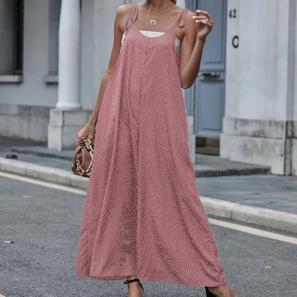 Polka dot tie shoulder jumpsuit